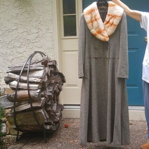 Searle tweed wool flared maxi coat w/ chinchilla